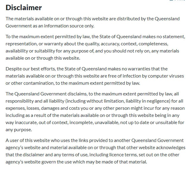 Queensland Government website Disclaimer
