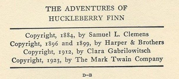 Copyright notice list for The Adventures of Huckleberry Finn