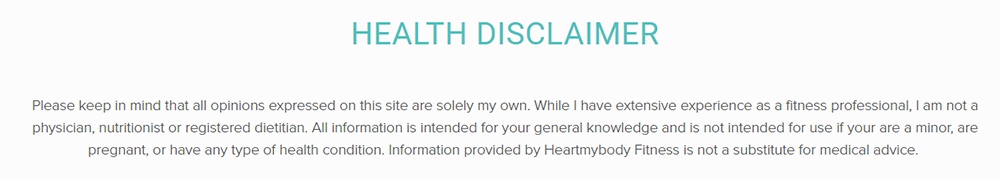 HeartMyBody Fitness Health Disclaimer excerpt