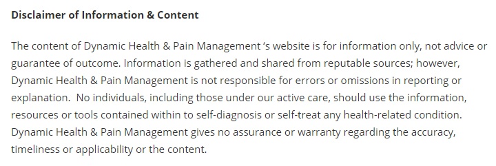 Dynamic Health and Pain Management medical disclaimer